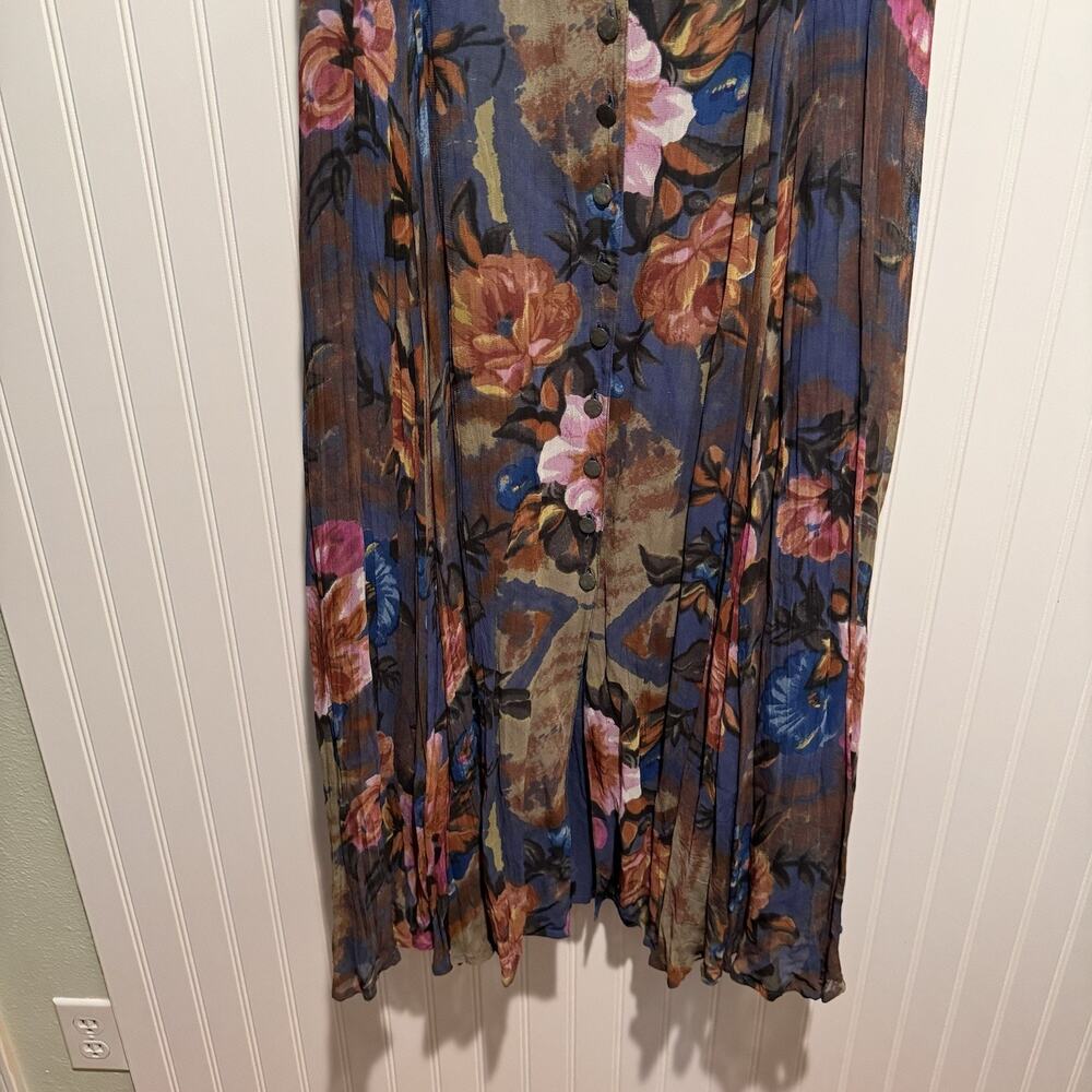 Reflections By Spiegel Floral Pleated Button Front Midi Dress 14 Vintage 90s - Picture 2 of 6